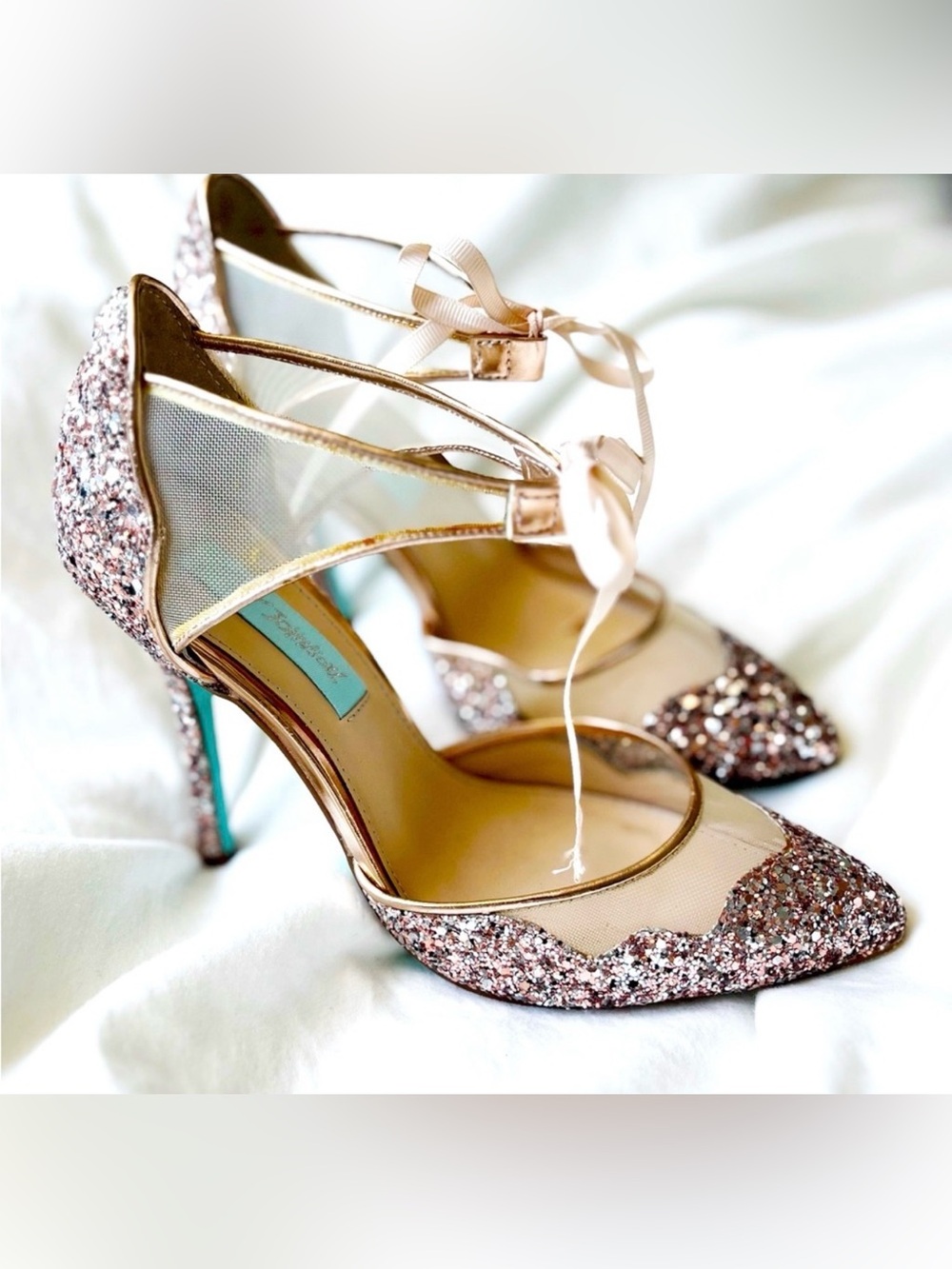 Betsey Johnson Rose Gold Glitter Pointed-Toe Heels